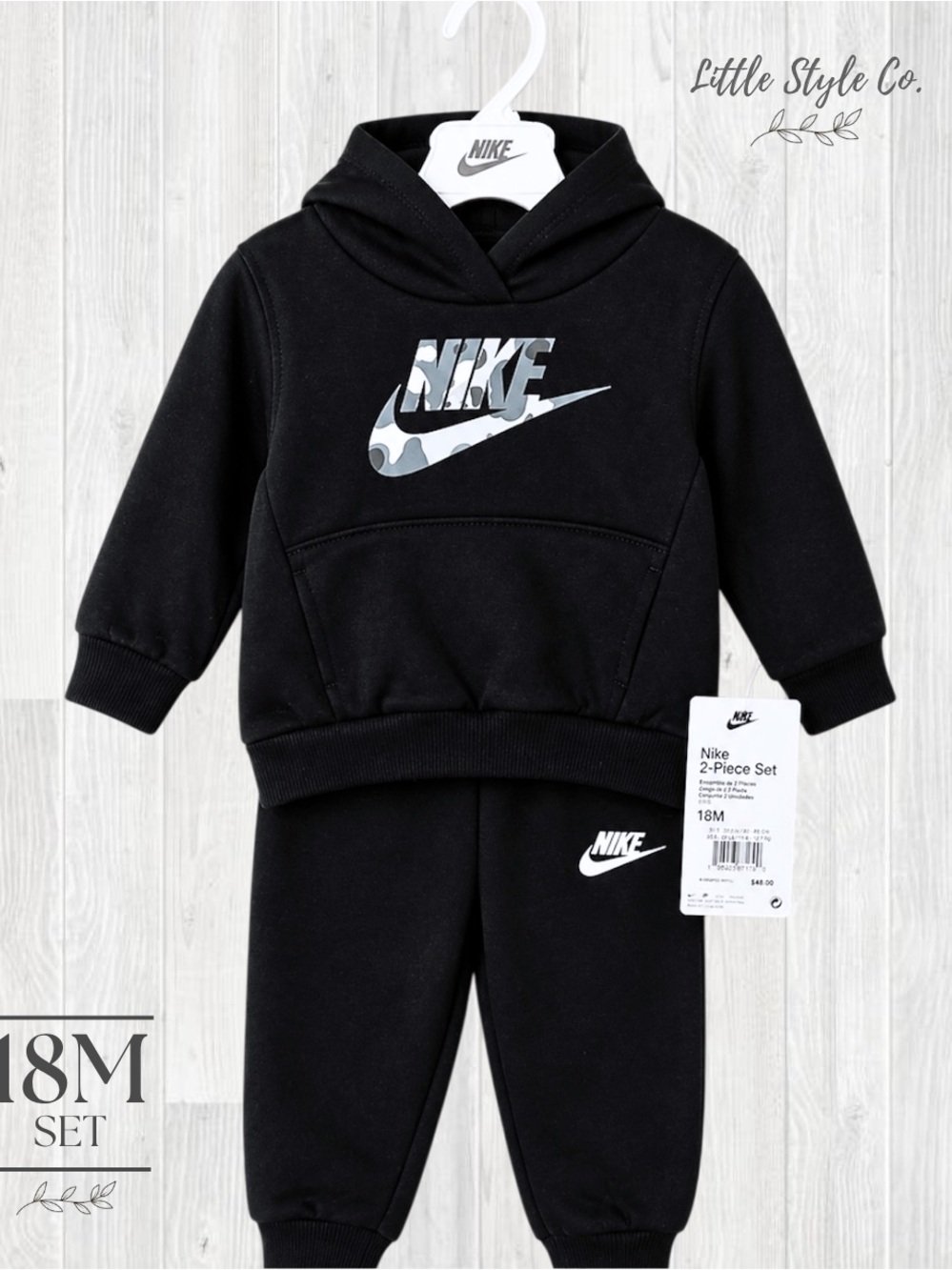 Nike Toddler Tracksuit Set 18M Black Hoodie Joggers NWT Unisex Sweat Set